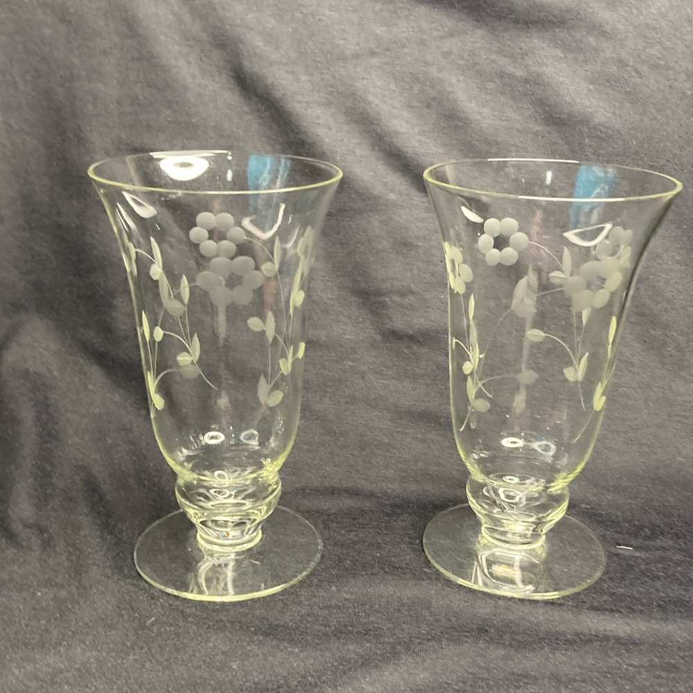 Elegant Floral Etched Glass Goblets